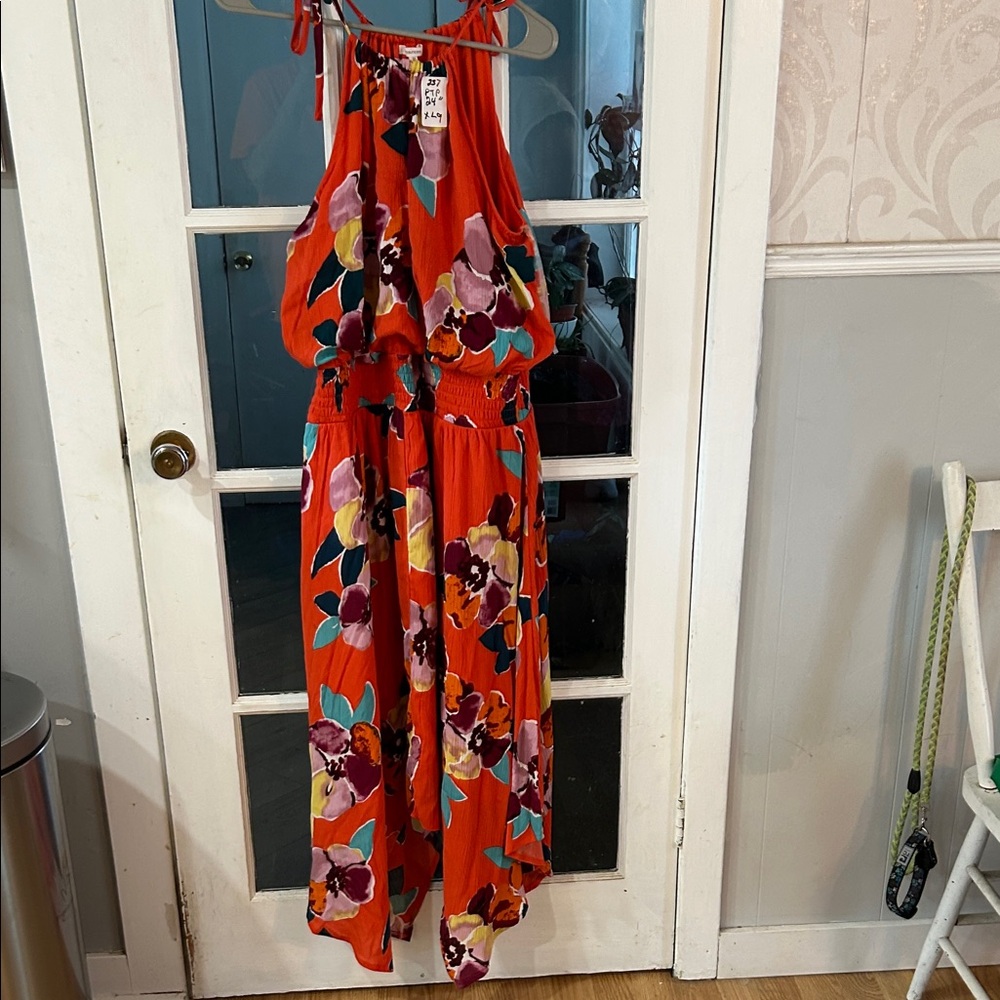 237.   Floral Halter Dress in Red and Purple